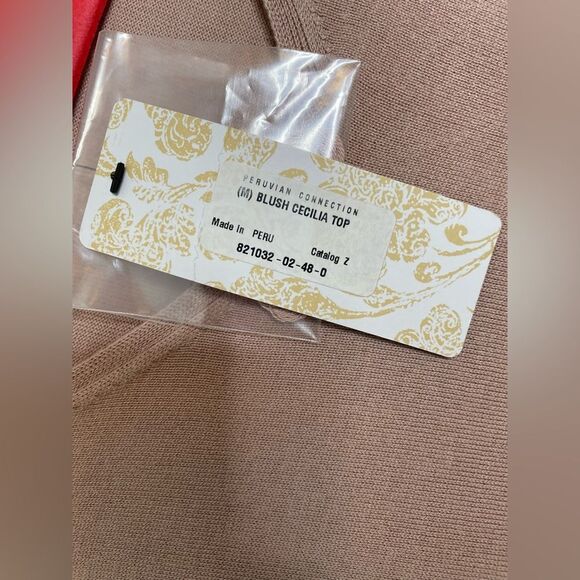 Peruvian Connection V-Neck Peplum Sweater & Skirt Set Blush M - Picture 8 of 10